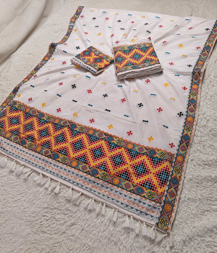 Ready-To-Wear Multi-Dhaga Work Super Cotton* Mekhela Sador