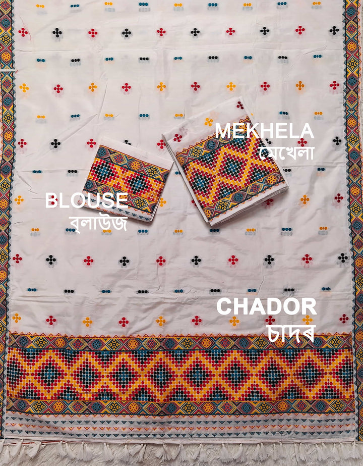 Ready-To-Wear Multi-Dhaga Work Super Cotton* Mekhela Sador