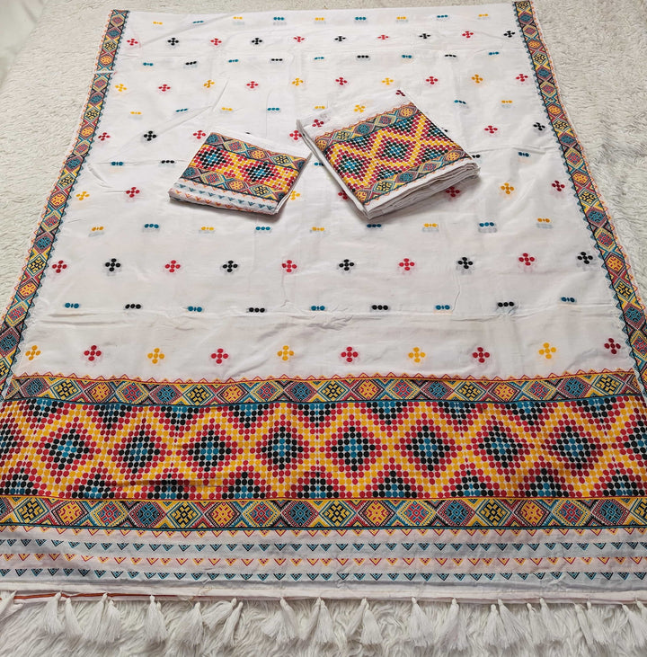 Ready-To-Wear Multi-Dhaga Work Super Cotton* Mekhela Sador