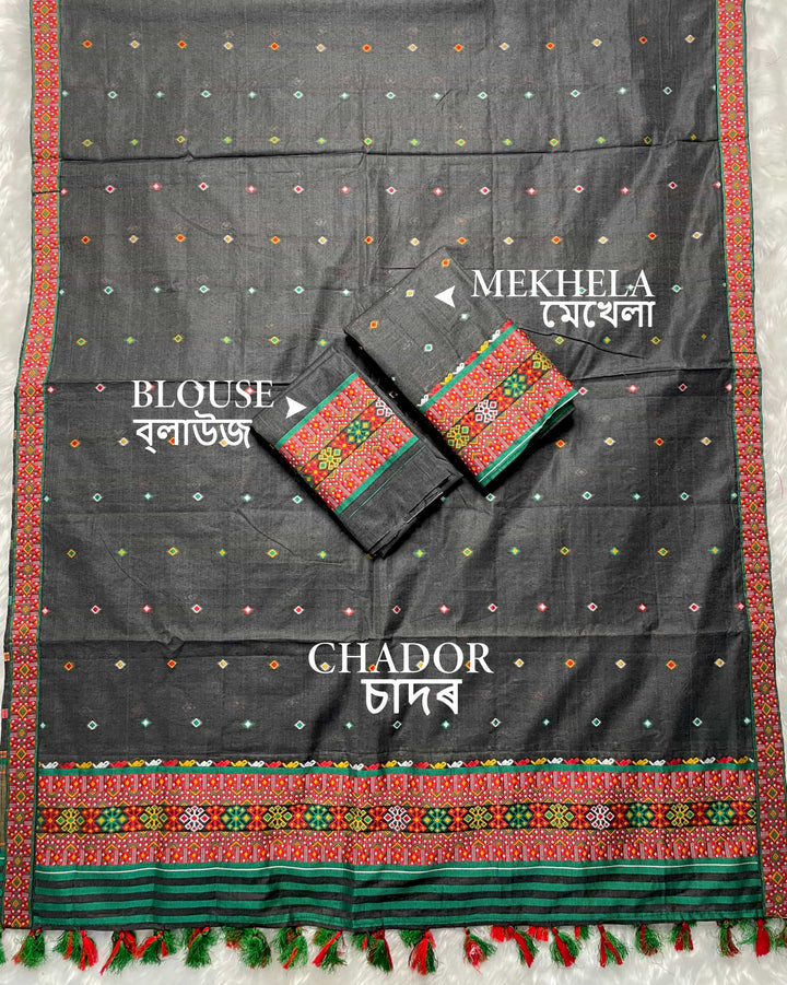 Ready-To-Wear Multi-Dhaga Work AC Cotton* Mekhela Sador