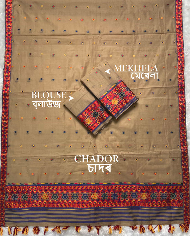 Ready-To-Wear Multi-Dhaga Work AC Cotton* Mekhela Sador