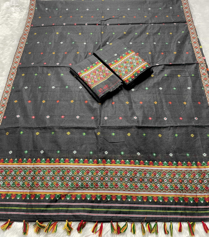 Ready-To-Wear Multi-Dhaga Work AC Cotton* Mekhela Sador