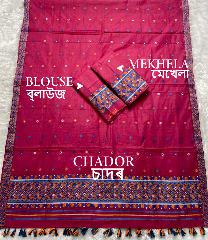 Ready-To-Wear Multi-Dhaga Work AC Cotton* Mekhela Sador