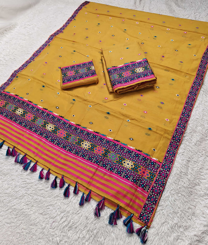 Ready-To-Wear Multi-Dhaga Work AC Cotton* Mekhela Sador
