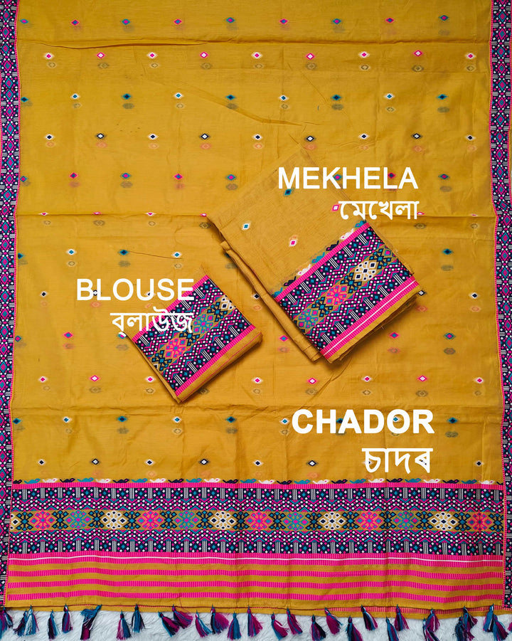 Ready-To-Wear Multi-Dhaga Work AC Cotton* Mekhela Sador