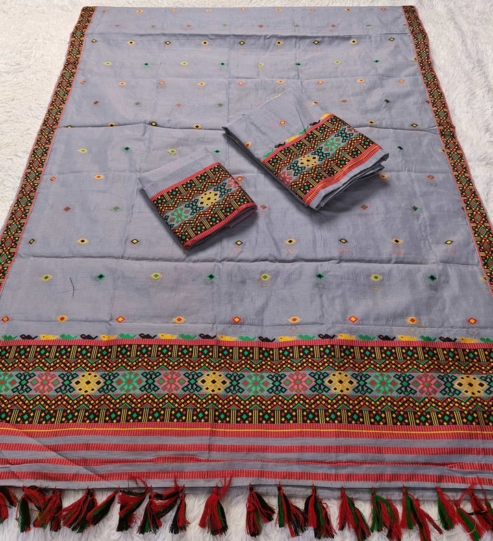 Ready-To-Wear Multi-Dhaga Work AC Cotton* Mekhela Sador
