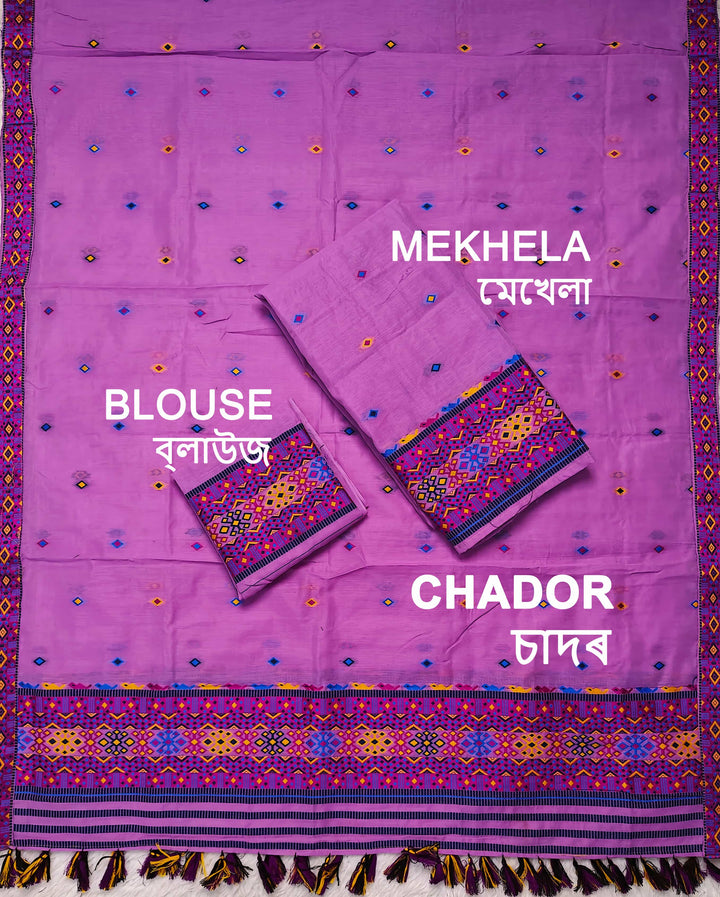 Ready-To-Wear Multi-Dhaga Work AC Cotton* Mekhela Sador