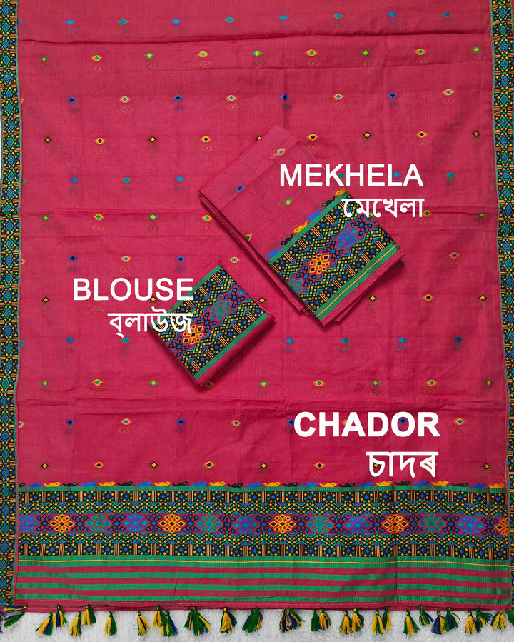 Ready-To-Wear Multi-Dhaga Work AC Cotton* Mekhela Sador