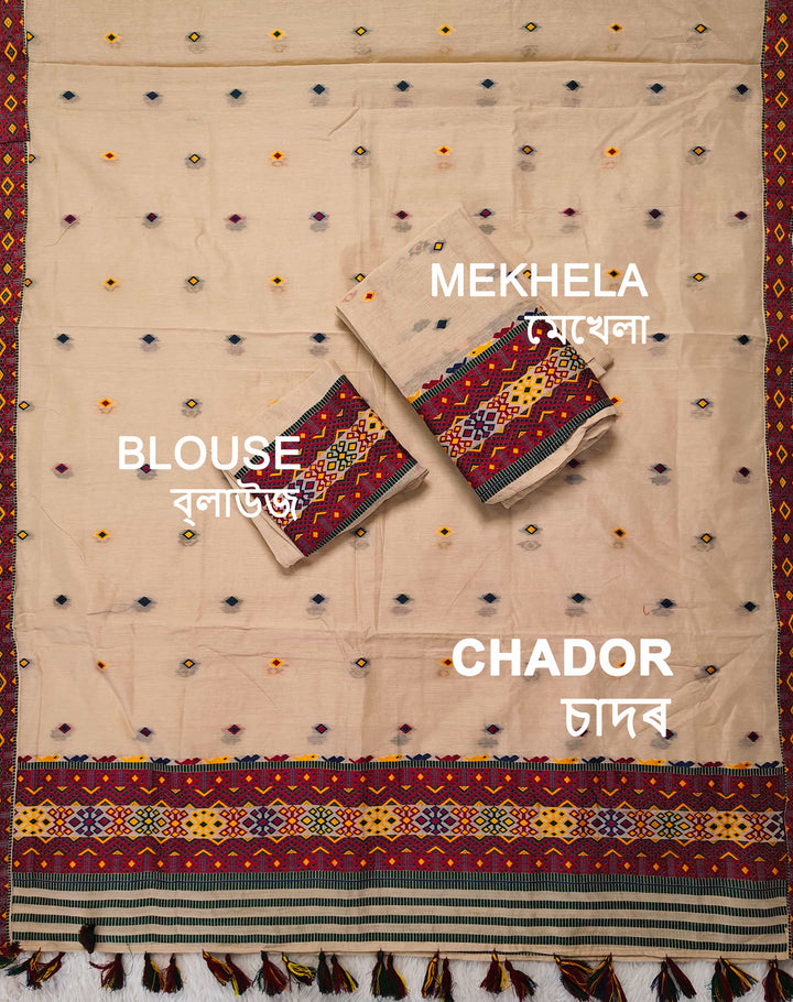 Ready-To-Wear Multi-Dhaga Work AC Cotton* Mekhela Sador
