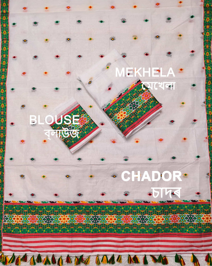 Ready-To-Wear Multi-Dhaga Work AC Cotton* Mekhela Sador