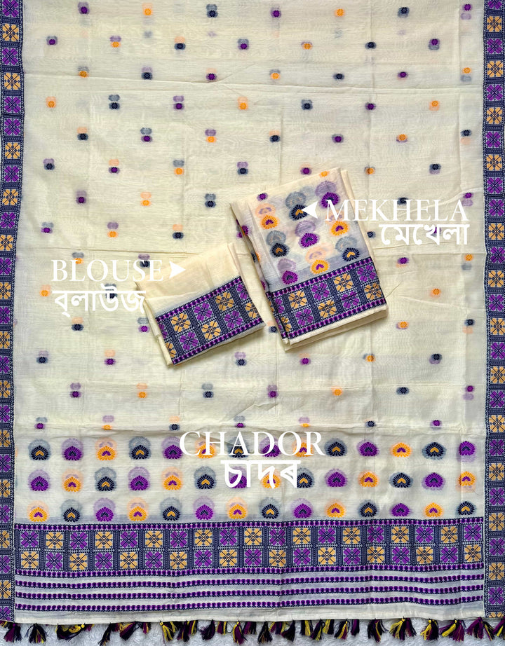 Ready-To-Wear Multi-Dhaga Work AC Cotton* Mekhela Sador