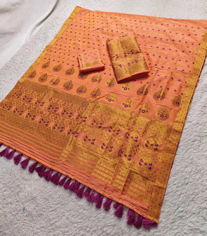 Ready-To-Wear Gold Jari Super Cotton* Mekhela Sador
