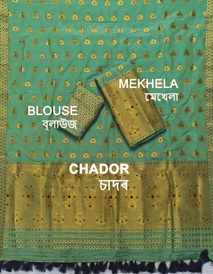Ready-To-Wear Silver Gold Super Cotton* Mekhela Sador