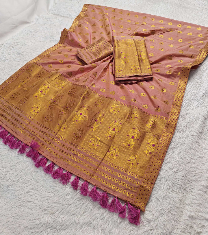 Ready-To-Wear Silver Gold Super Cotton* Mekhela Sador