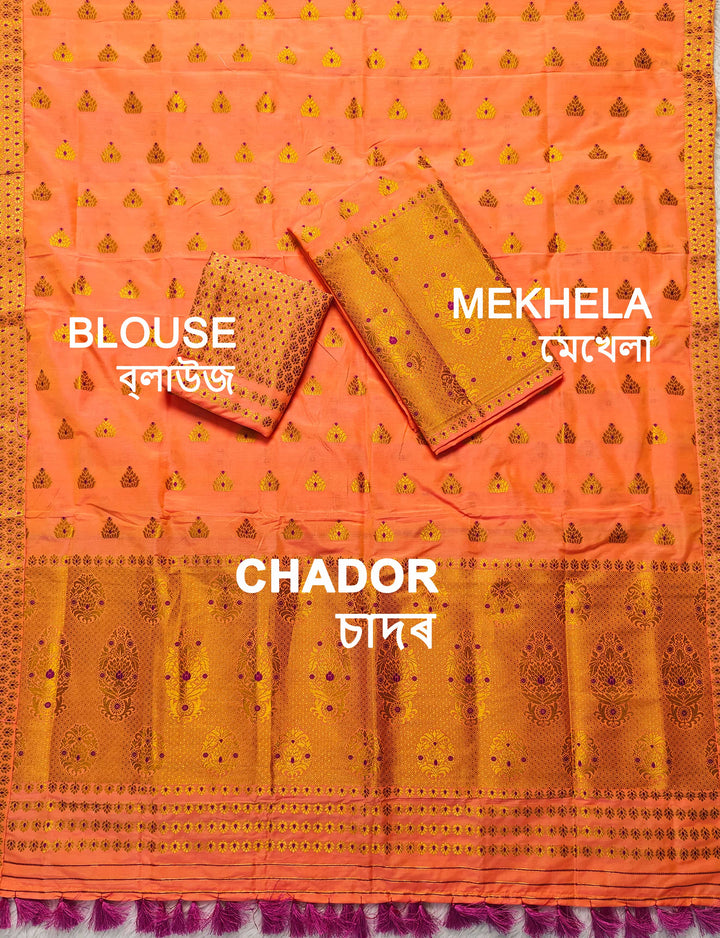Ready-To-Wear Silver Gold Super Cotton* Mekhela Sador