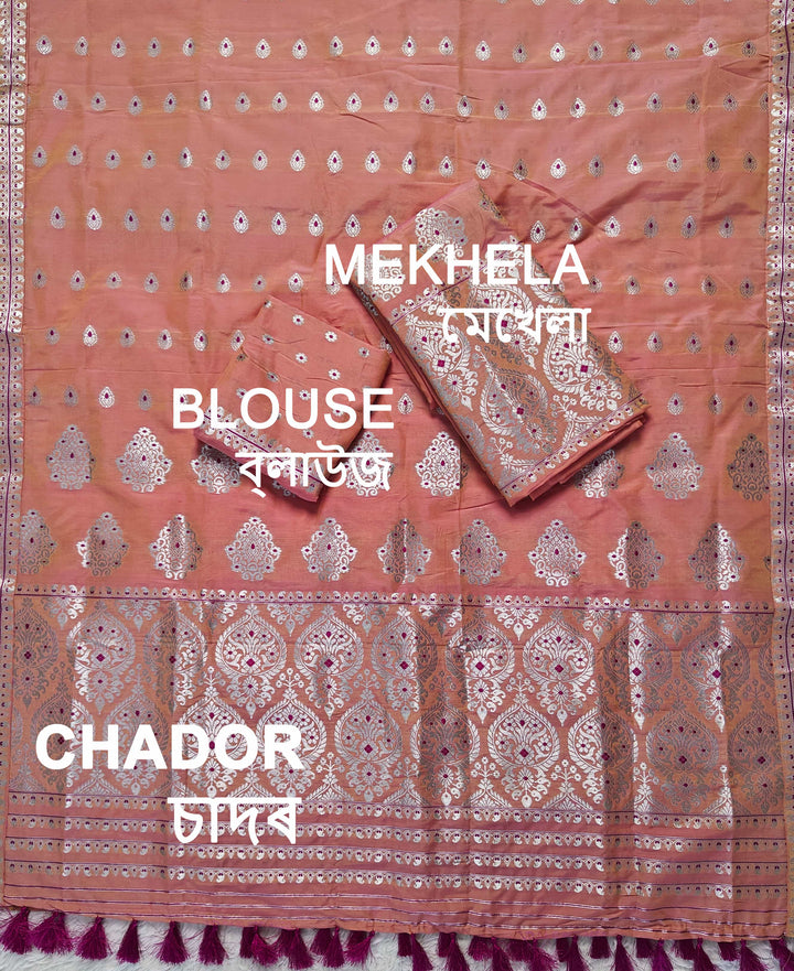 Ready-To-Wear Silver Jari Super Cotton* Mekhela Sador
