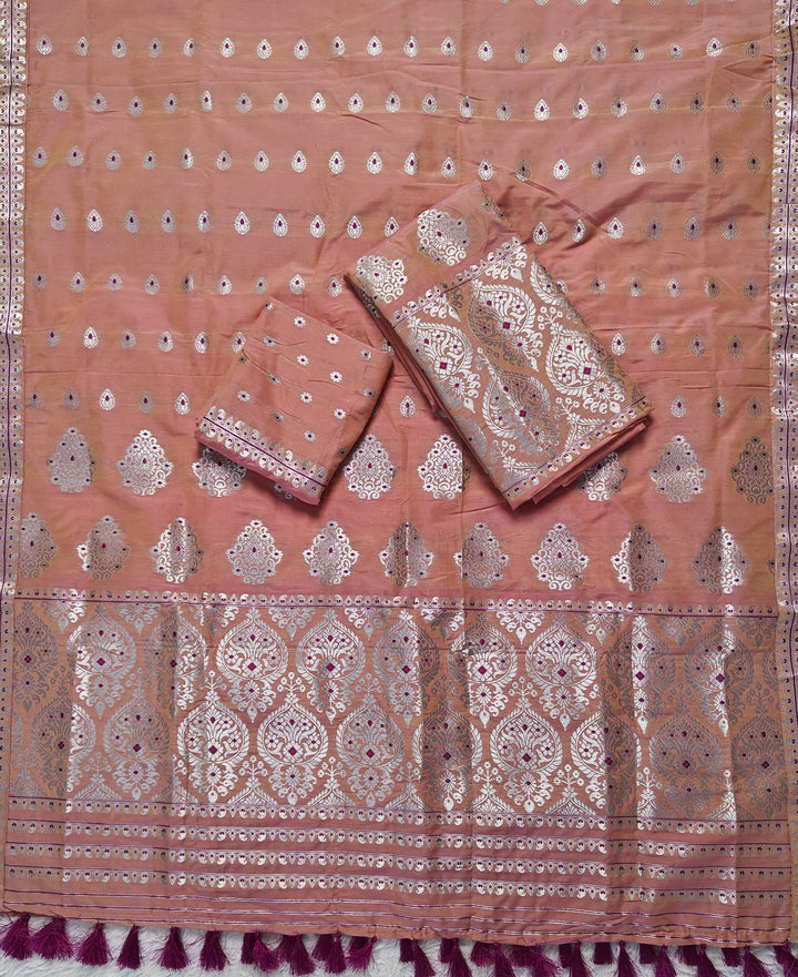 Ready-To-Wear Silver Jari Super Cotton* Mekhela Sador