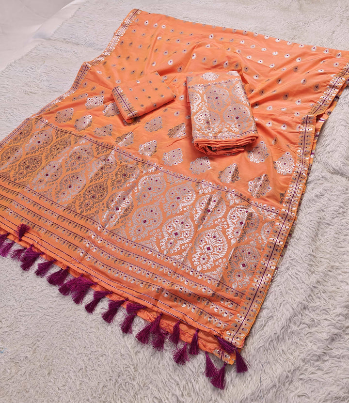 Ready-To-Wear Silver Jari Super Cotton* Mekhela Sador