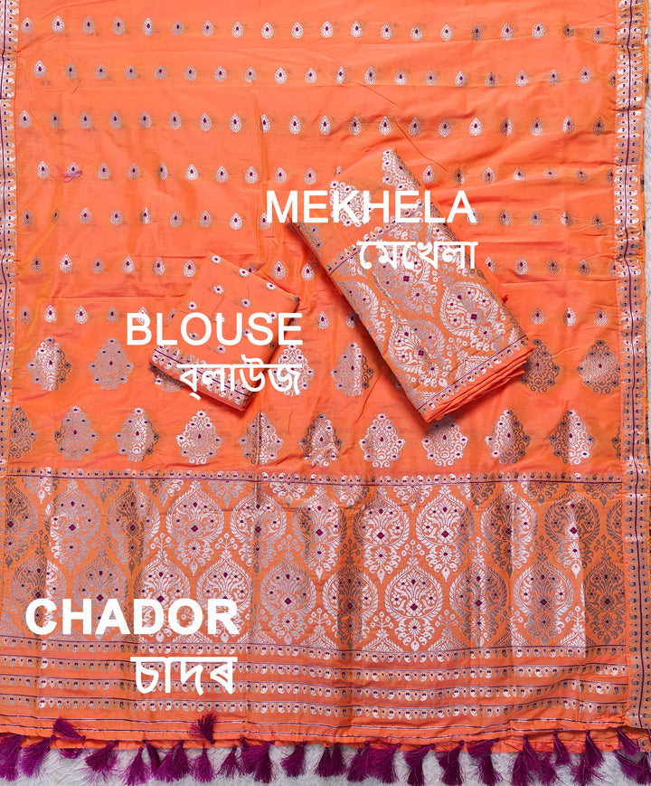 Ready-To-Wear Silver Jari Super Cotton* Mekhela Sador