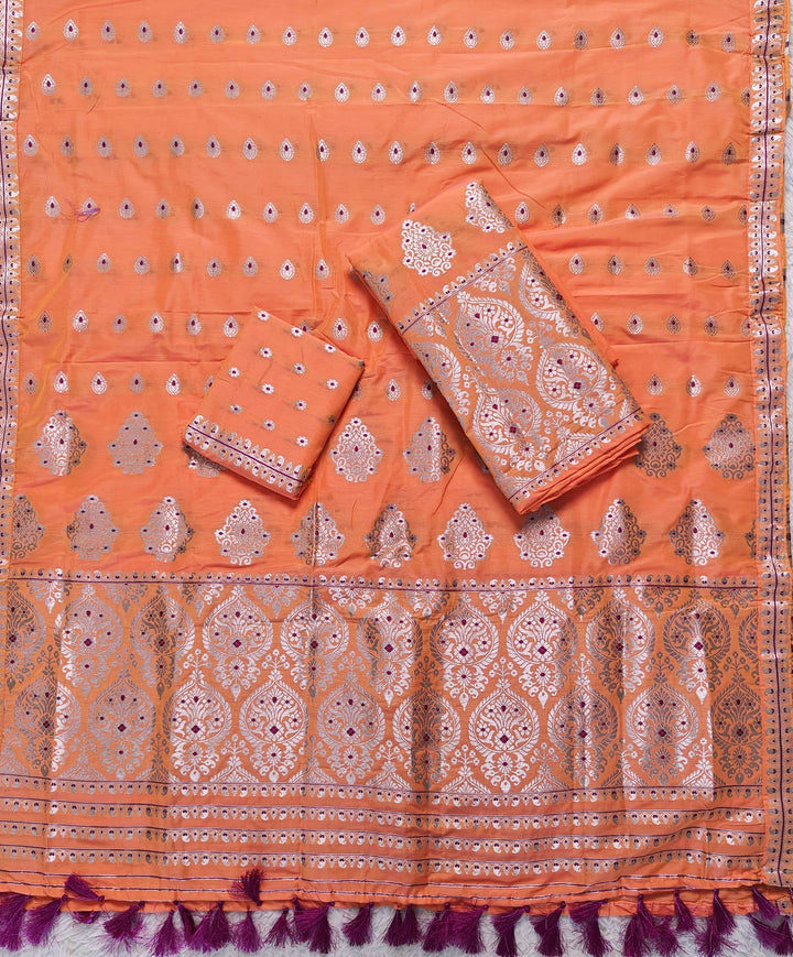Ready-To-Wear Silver Jari Super Cotton* Mekhela Sador