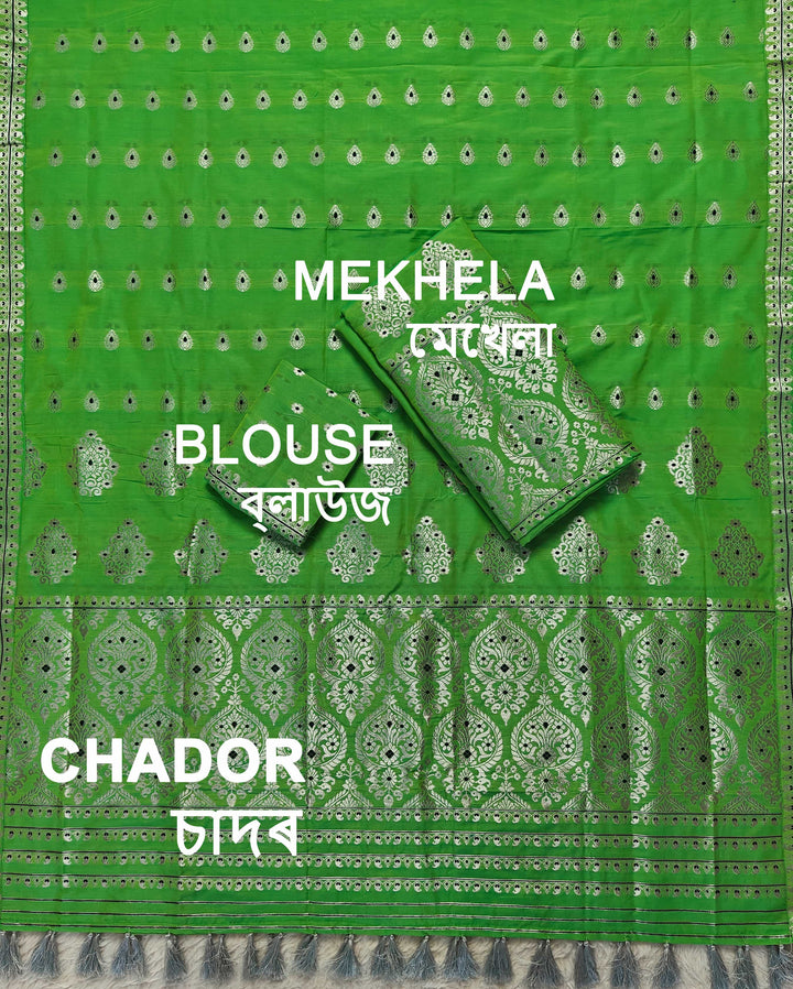 Ready-To-Wear Silver Jari Super Cotton* Mekhela Sador