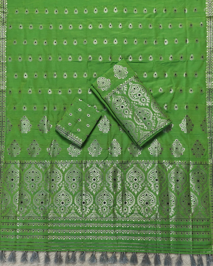Ready-To-Wear Silver Jari Super Cotton* Mekhela Sador