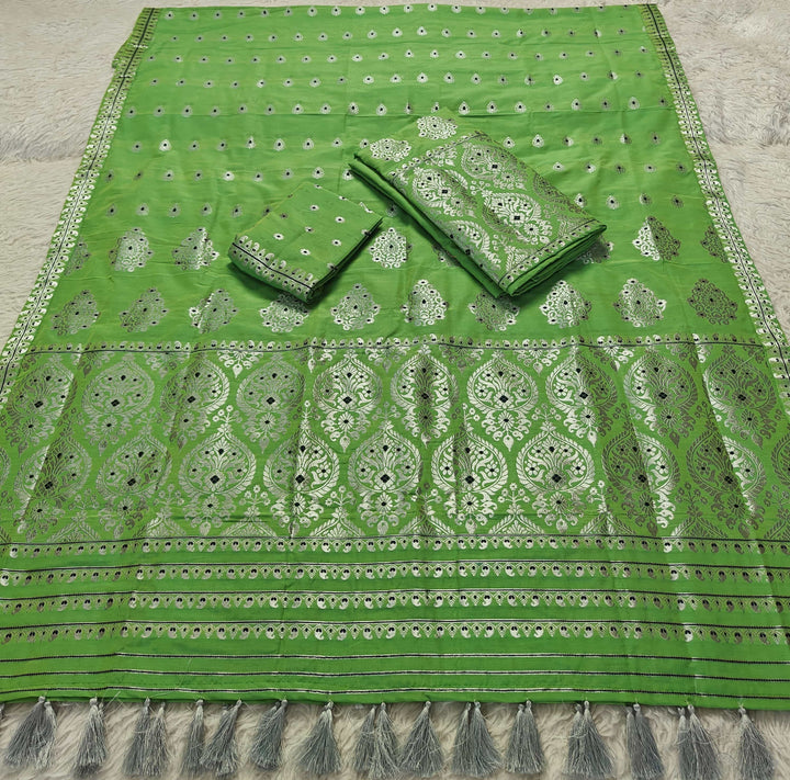 Ready-To-Wear Silver Jari Super Cotton* Mekhela Sador