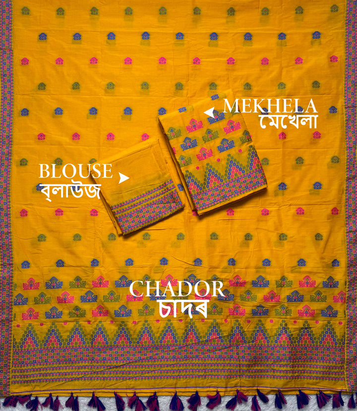 Ready-To-Wear Multi-Dhaga Work Super Cotton* Mekhela Sador