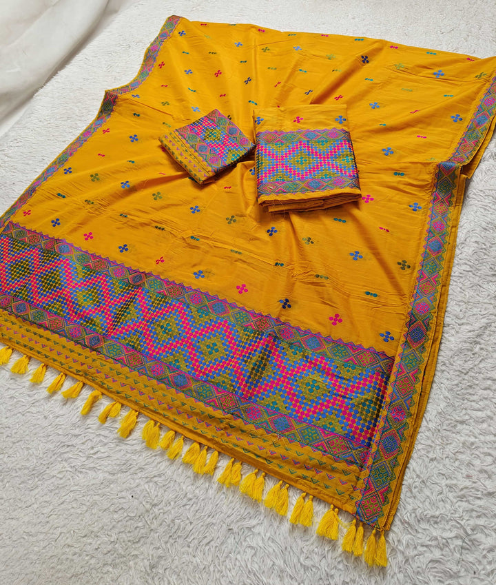 Ready-To-Wear Multi-Dhaga Work Super Cotton* Mekhela Sador