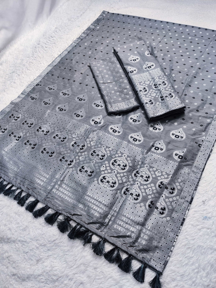 Ready-To-Wear Silver Jari Super Cotton* Mekhela Sador
