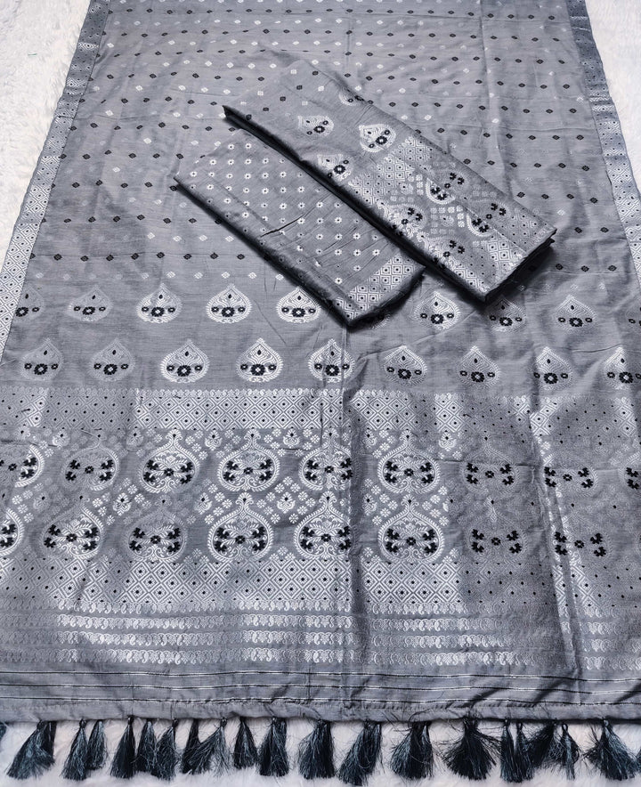 Ready-To-Wear Silver Jari Super Cotton* Mekhela Sador