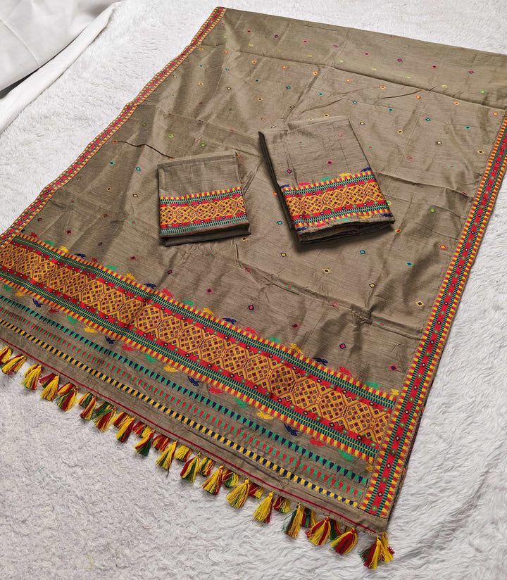 Ready-To-Wear Multi-Dhaga Work AC Cotton* Mekhela Sador
