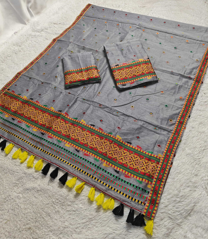 Ready-To-Wear Multi-Dhaga Work AC Cotton* Mekhela Sador
