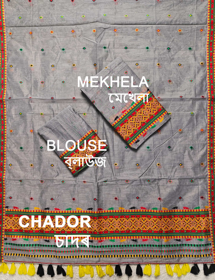 Ready-To-Wear Multi-Dhaga Work AC Cotton* Mekhela Sador
