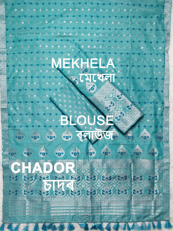 Ready-To-Wear Silver Jari Super Cotton* Mekhela Sador