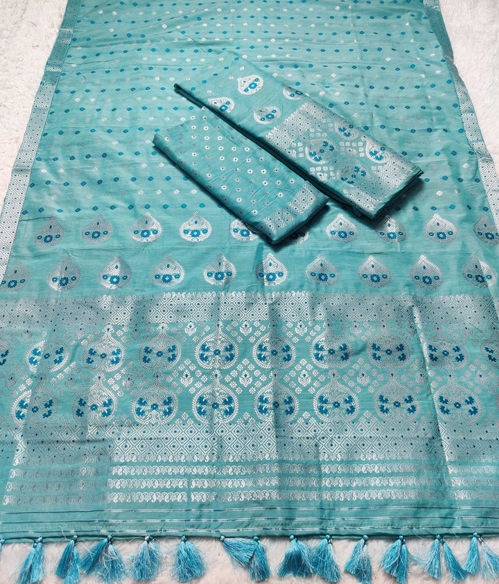 Ready-To-Wear Silver Jari Super Cotton* Mekhela Sador