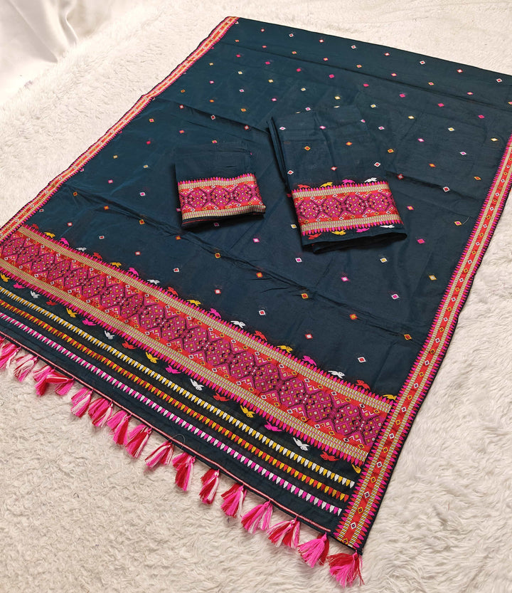 Ready-To-Wear Multi-Dhaga Work AC Cotton* Mekhela Sador
