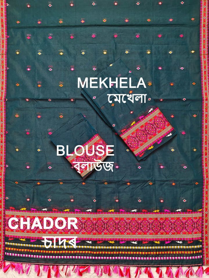 Ready-To-Wear Multi-Dhaga Work AC Cotton* Mekhela Sador