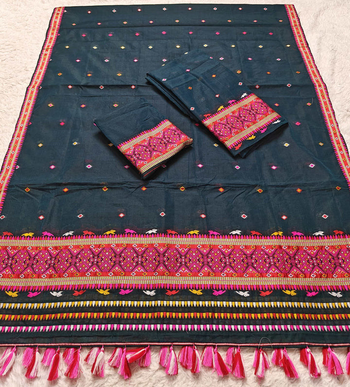 Ready-To-Wear Multi-Dhaga Work AC Cotton* Mekhela Sador