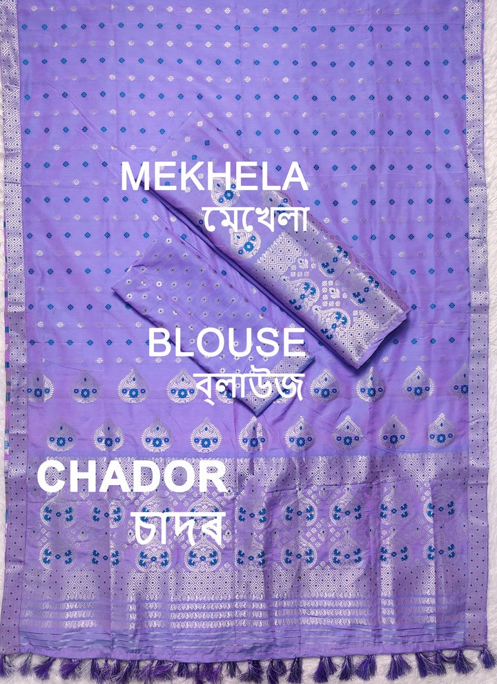 Ready-To-Wear Silver Jari Super Cotton* Mekhela Sador