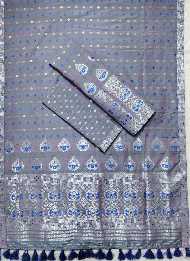 Ready-To-Wear Silver Jari Super Cotton* Mekhela Sador