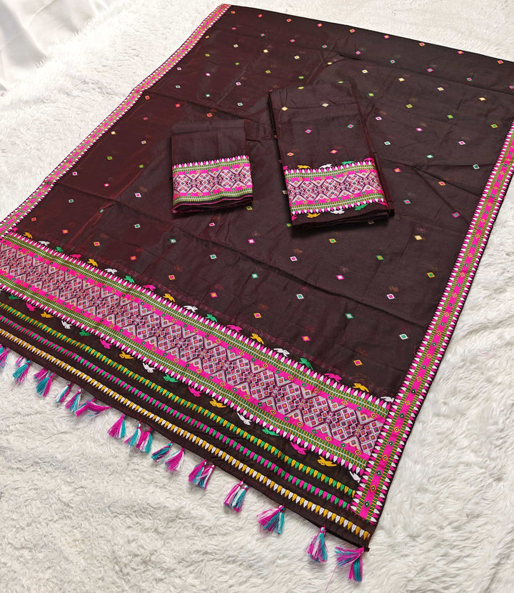 Ready-To-Wear Multi-Dhaga Work AC Cotton* Mekhela Sador