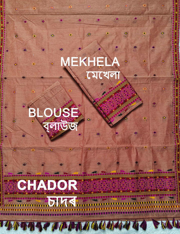 Ready-To-Wear Multi-Dhaga Work AC Cotton* Mekhela Sador