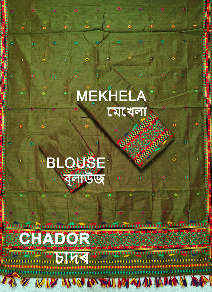 Ready-To-Wear Multi-Dhaga Work AC Cotton* Mekhela Sador