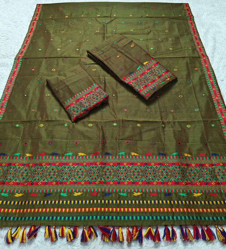 Ready-To-Wear Multi-Dhaga Work AC Cotton* Mekhela Sador