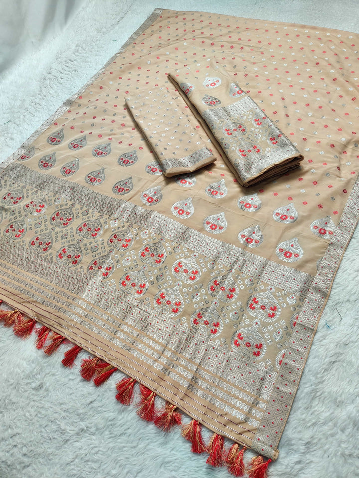 Ready-To-Wear Silver Jari Super Cotton* Mekhela Sador