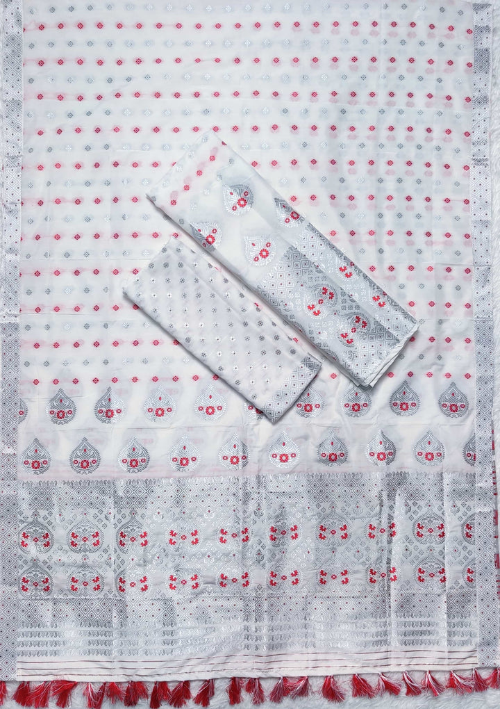 Ready-To-Wear Silver Jari Super Cotton* Mekhela Sador