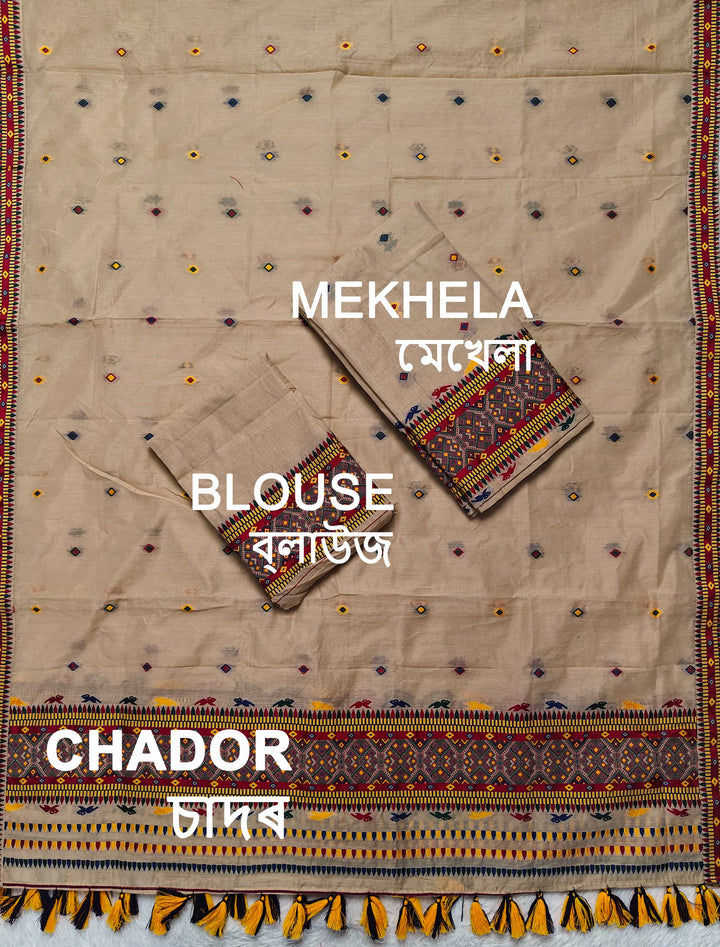 Ready-To-Wear Multi-Dhaga Work AC Cotton* Mekhela Sador