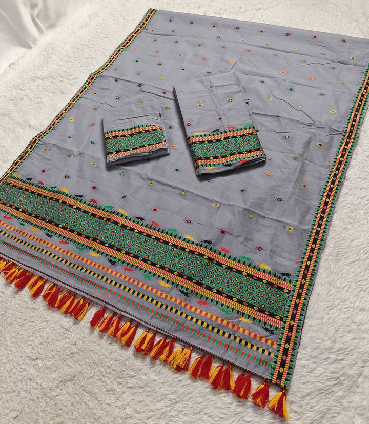 Ready-To-Wear Multi-Dhaga Work AC Cotton* Mekhela Sador