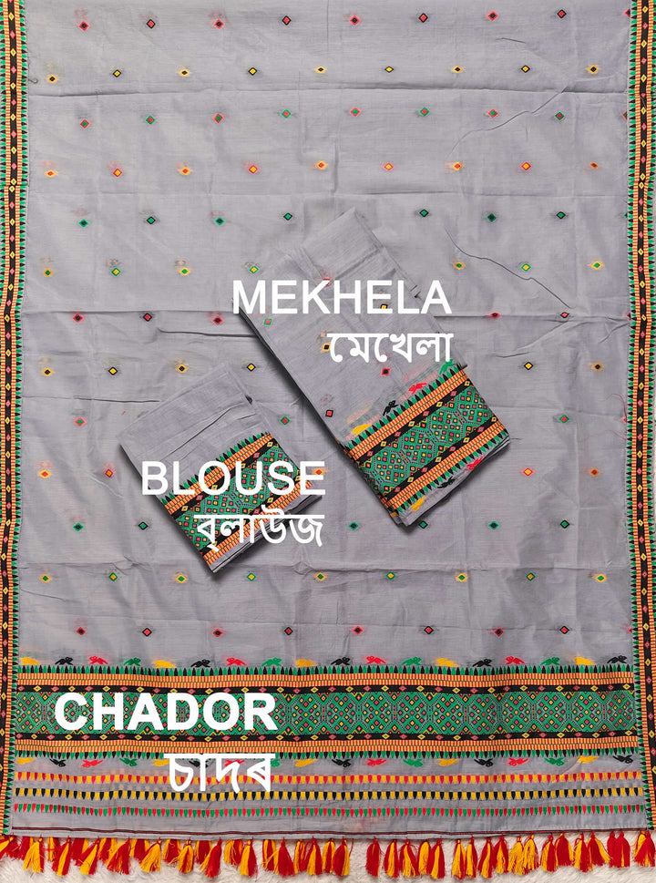 Ready-To-Wear Multi-Dhaga Work AC Cotton* Mekhela Sador